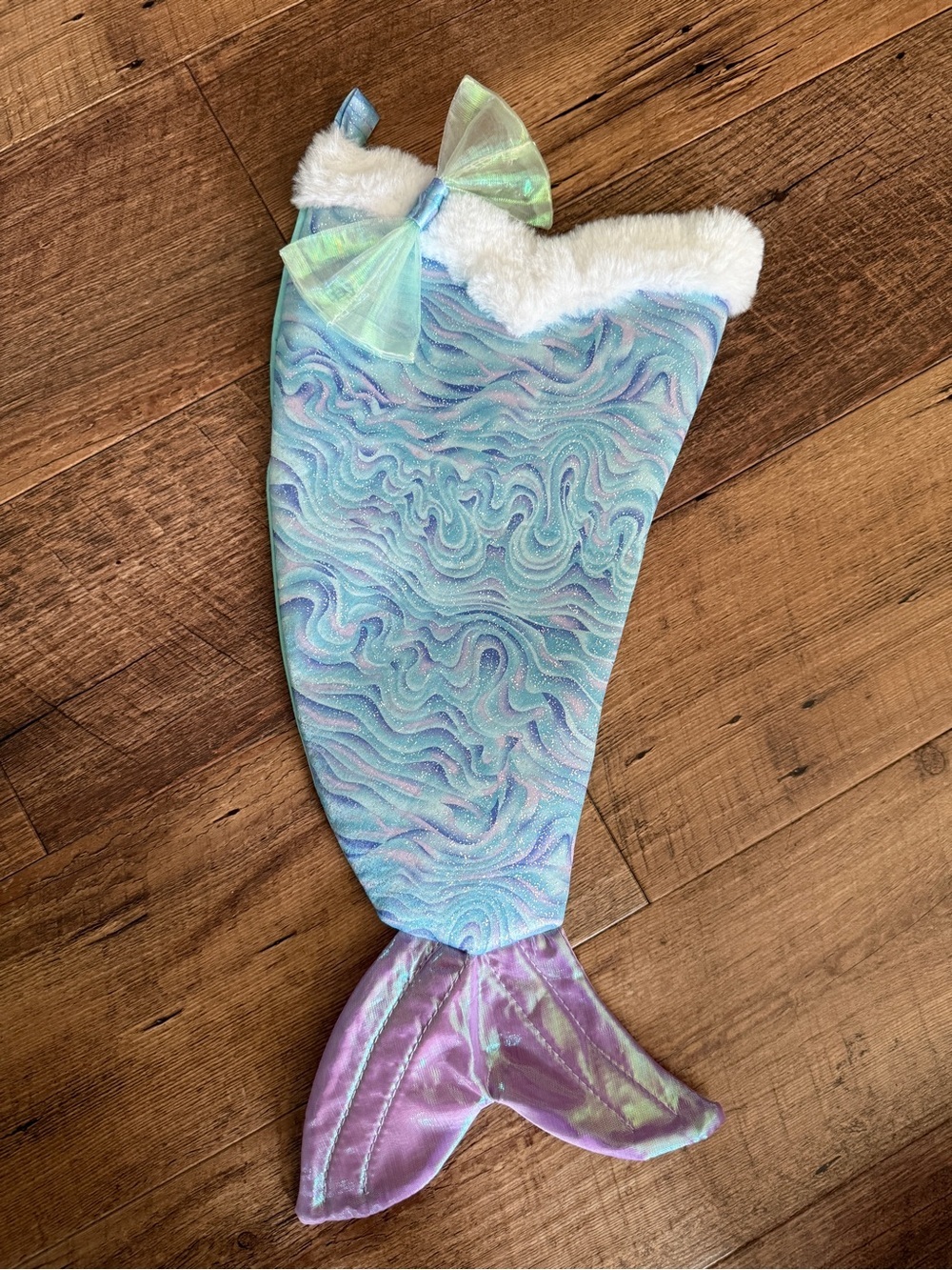 Iridescent Mermaid Stocking with Bow - Pastel Blue & Purple - Picture 2 of 6